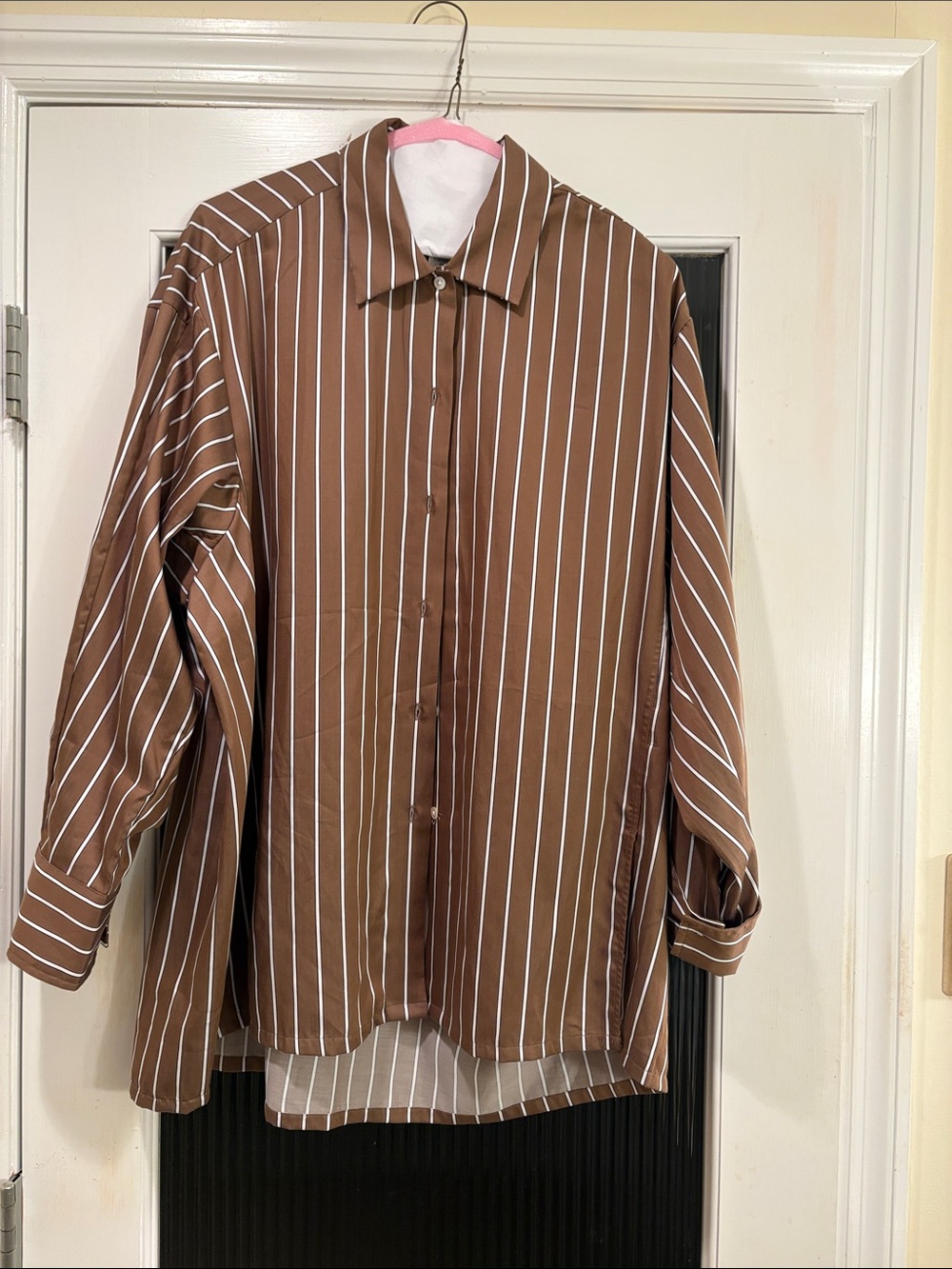 Women’s Brown Stripe Button-Up Shirt